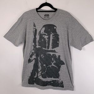 Star Wars Boba Fett Graphics Short Sleeve Mens Size L Grey Black Tee T-Shirt